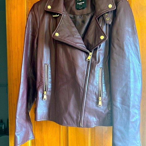 Bebe Burgundy Leather Jacket with Gold Hardware - Picture 1 of 10